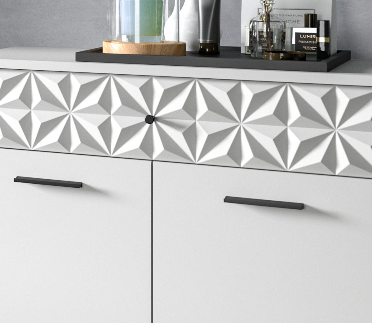 BADMÖBEL-SET weiß Hochglanz 3-teilig 155 cm, Komplettset mit 3D-Struktur - Weiß Hochglanz, Glas/Holzwerkstoff (155/187/37cm) - Inn.Furn