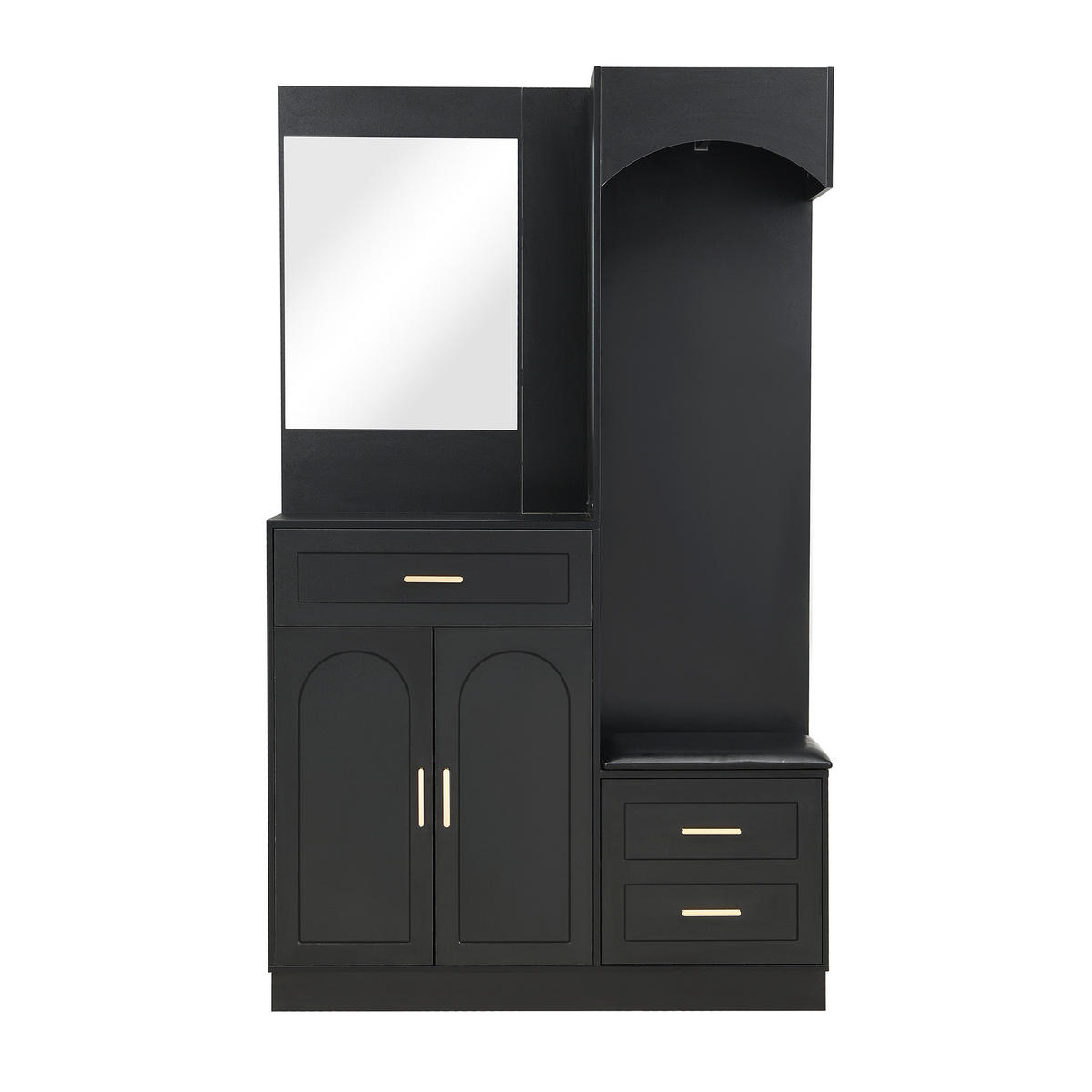 GARDEROBE Set Spiegel Schuhschrank - Schwarz, Holz (110/185.5/33cm) - LEBENLANG