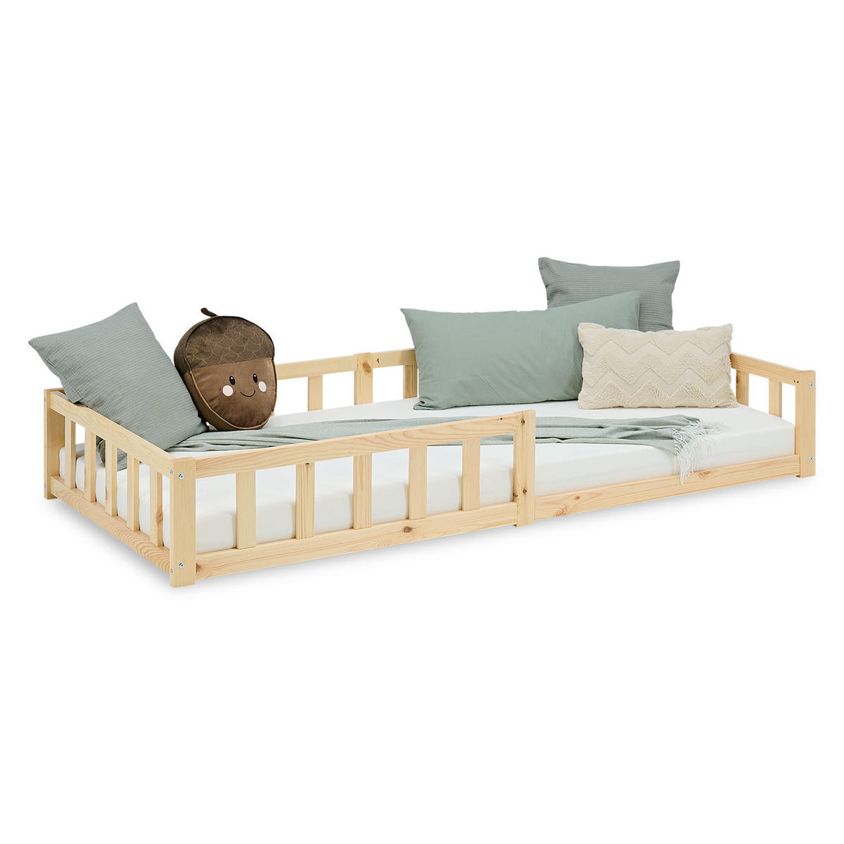 BODENBETT 90x200 Natur Lattenrost + Matratze - Naturfarben, Holz (90/200cm) - Homestyle4u