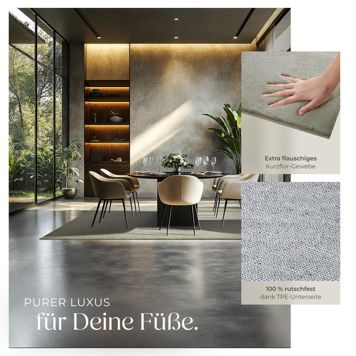 KURZFLORTEPPICH Soft Zone,rutschfeste Unterseite,Sand - Sandfarben, Textil (230/160cm) - tectake