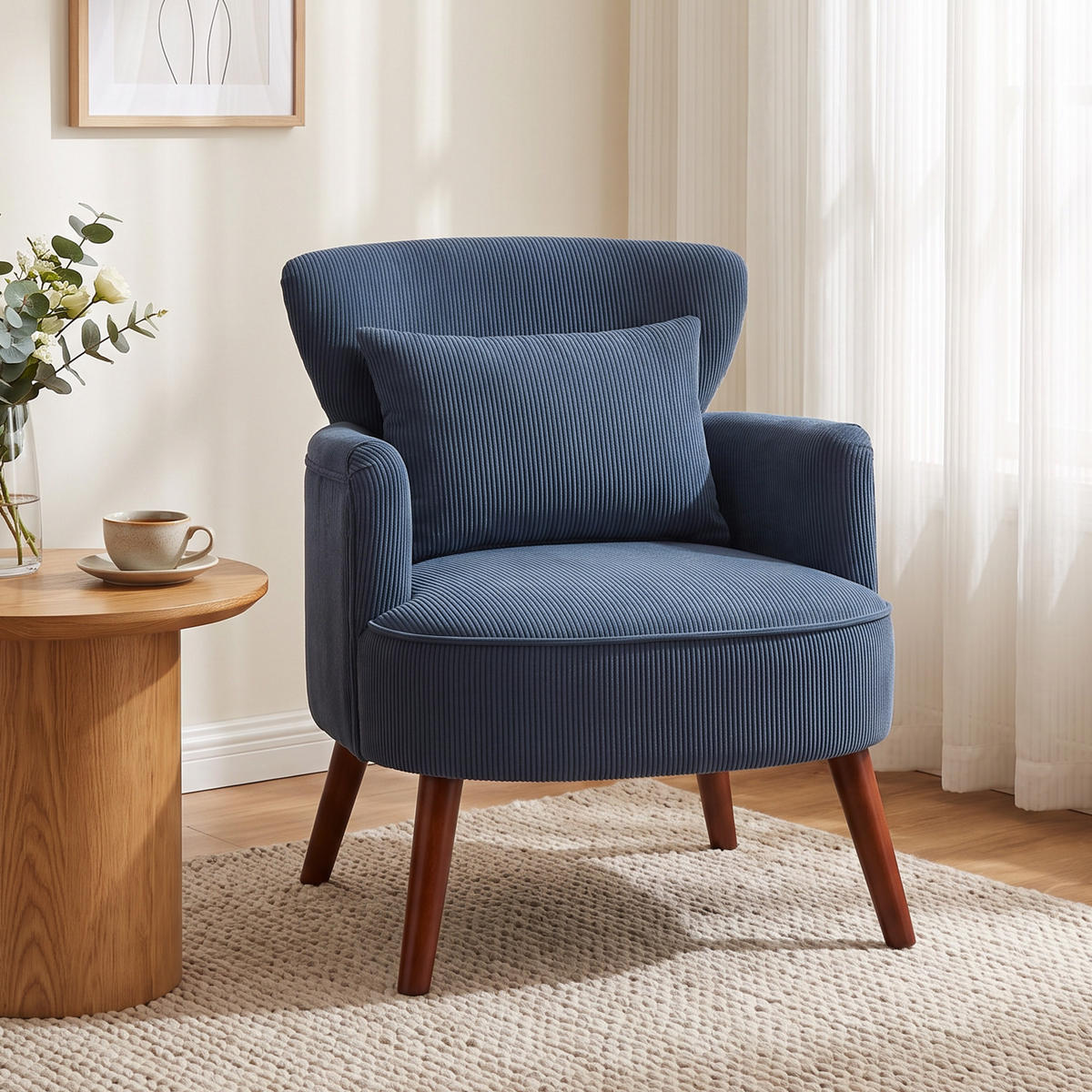 SESSEL Loungesessel mit Armlehnen, Relaxsessel mit Kissen Cordoptik Blau - Blau/Braun, Textil (69/78/69.5cm) - HOMCOM
