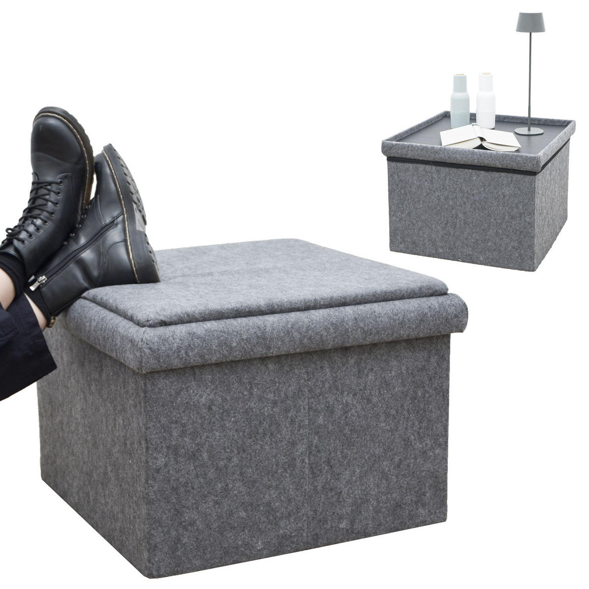 BEISTELLTISCH mit Stauraum 56/56/40 cm Grau - Grau, Kunststoff (56/56/40cm) - Dunedesign
