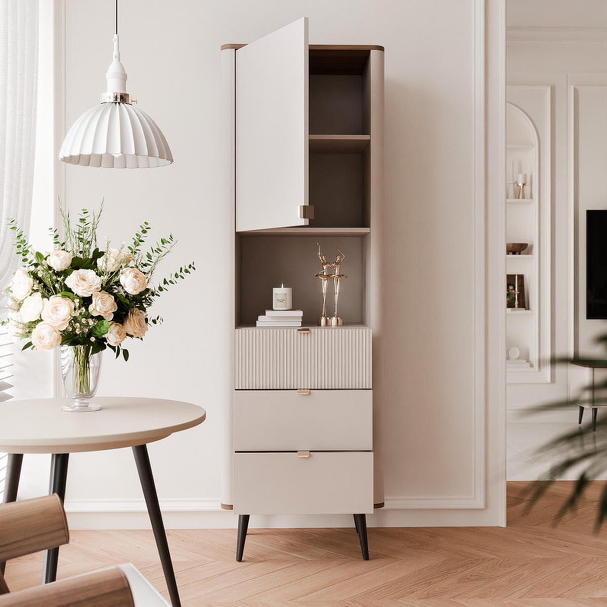 BÜCHERREGAL NAVANI 60/40/191 cm, Kaschmir / Nussbaum - Goldfarben/Nussbaumfarben, Holzwerkstoff/Metall (60/191/40cm) - Idohome