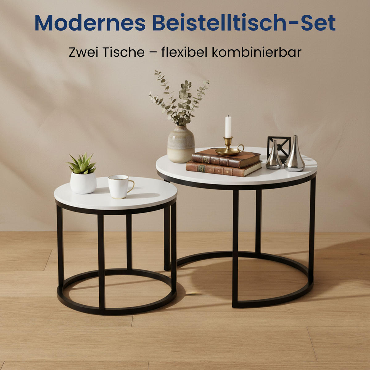 KONFERENČNÝ STOLÍK 2-dielna súprava, okrúhly, biely - biela, kompozitné drevo (50/50/42.5cm) - Home Collective