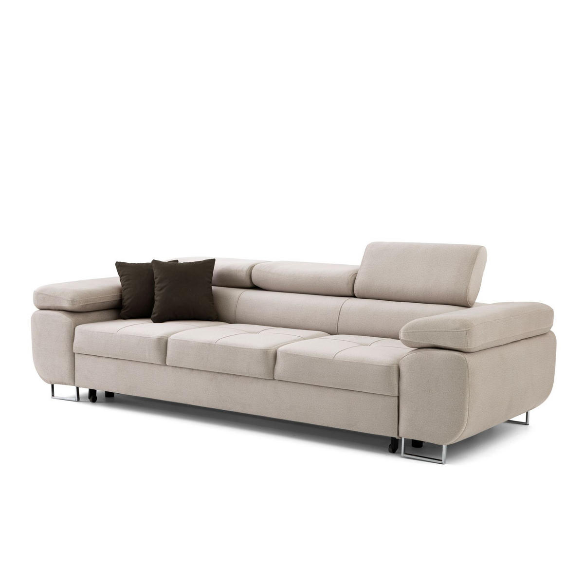 3-SITZER-SOFA WILD mit Schlaffunktion 127x190 Velours Beige - Chromfarben/Beige, Holz/Textil (262/90/102cm) - Muffo