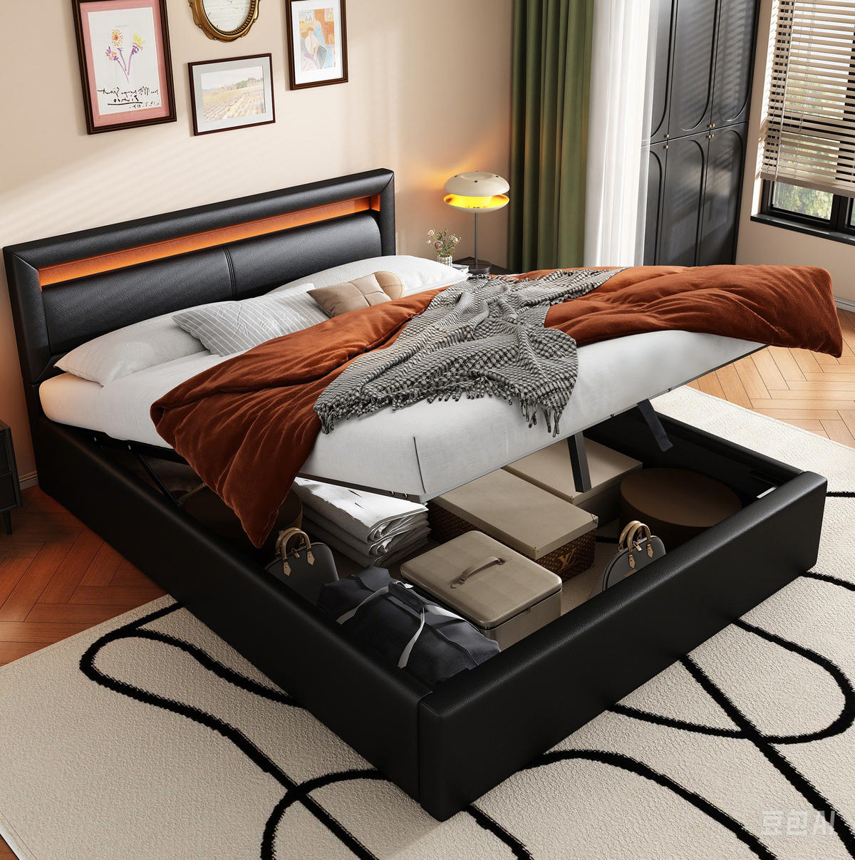 POLSTERBETT 140/190 cm Schwarz aus PU mit LED-Beleuchtung - Schwarz, Kunststoff (140/190cm) - OKMYHOME