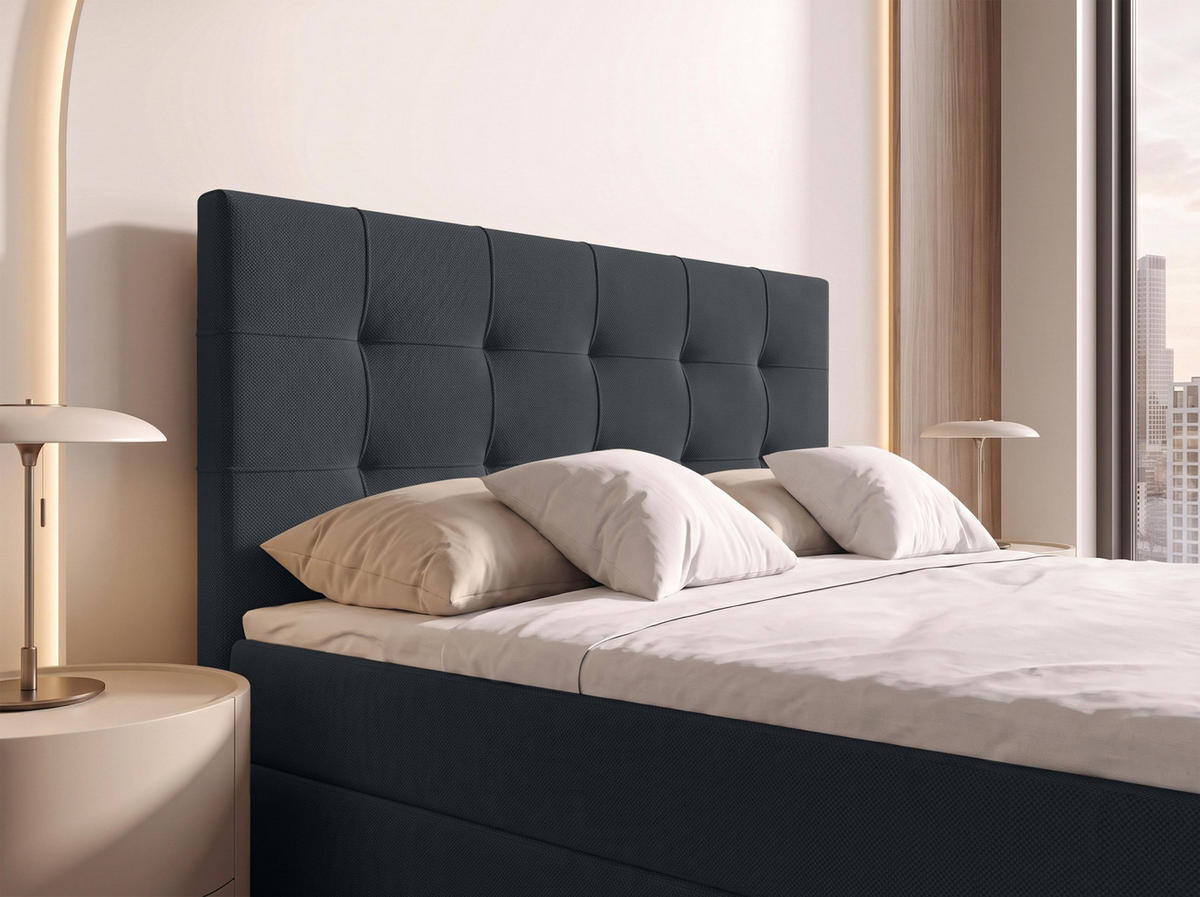 BOXBETT DEFNE 160x200 cm mit Fußteil und Matratze - Schwarz + TOPPER - Schwarz, Holz/Holzwerkstoff (160/200cm) - AX Living