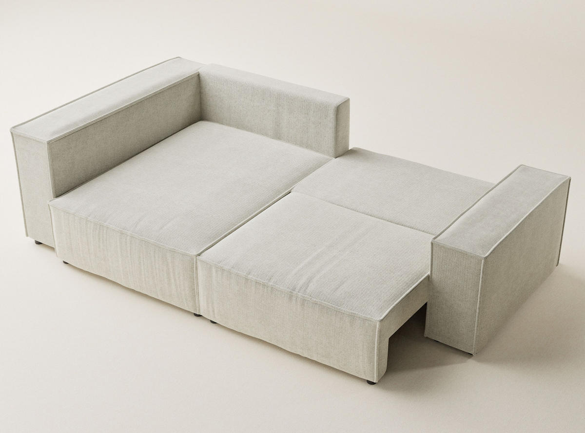 ECKSOFA MIT SCHLAFFUNKTION Tonga Creme Chenille-Stoff - Creme/Schwarz, Holz/Holzwerkstoff (105/225cm) - Maison de Reve