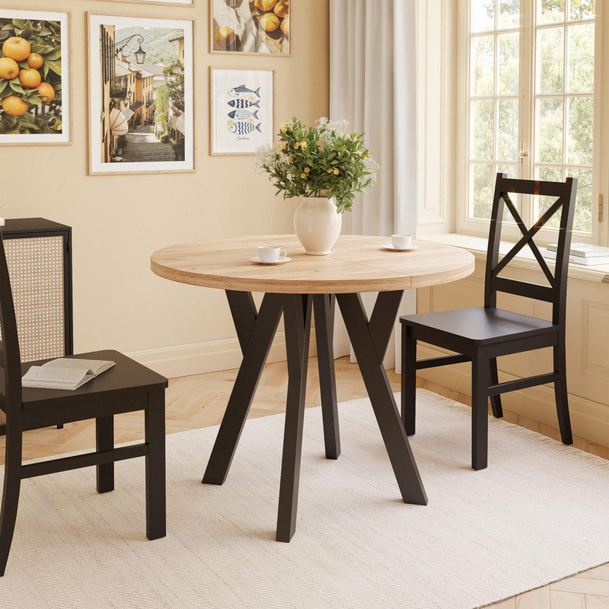 AUSZIEHTISCH YARA 100-180/76,5 cm, Artisan-Eiche Gold / Schwarz - Eiche Artisan, Holzwerkstoff/Metall (100/100/76.5cm) - Idohome