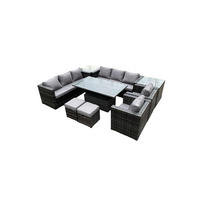 GARTENTISCHGRUPPE Polyrattan 10-Sitzer - Dunkelgrau/Grau, Glas/Kunststoff - Fimous