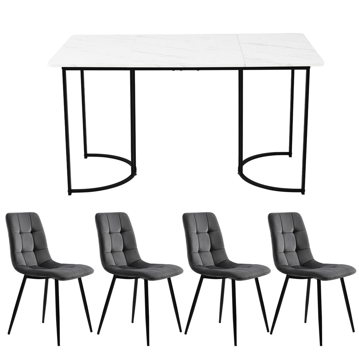 ESSGRUPPE DE-38980 140/80 cm Tisch mit 4 Stühlen Dunkelgrau - Dunkelgrau, Holzwerkstoff (140/75/80cm) - ComfortXL