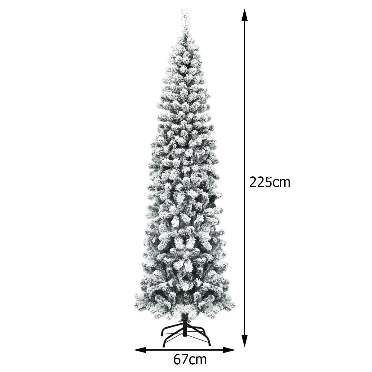 WEIHNACHTSBAUM Bleistiftform mit Schnee 225 cm grün - Grün, Metall (225cm) - COSTWAY