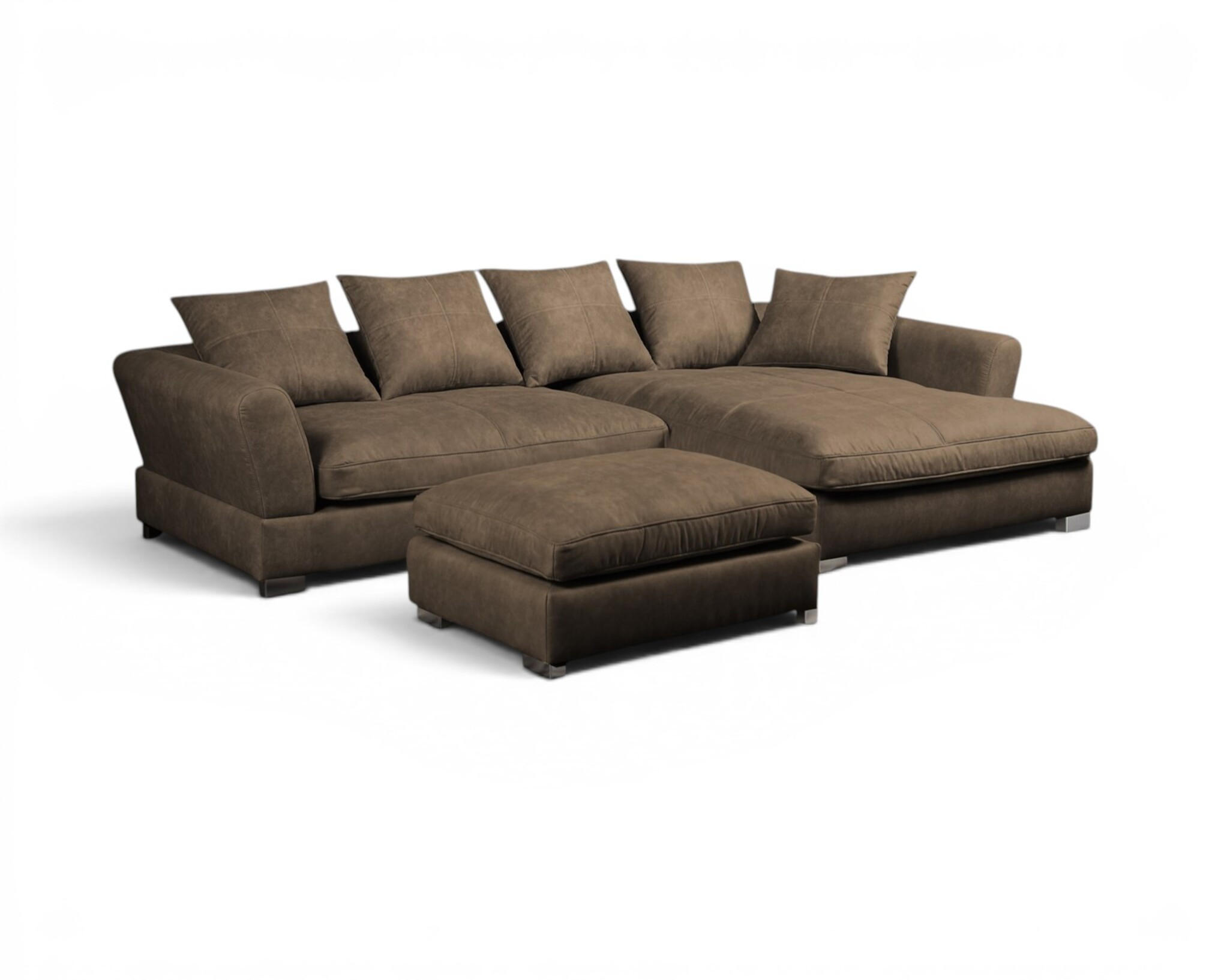 ECKSOFA Tizian Inkl. Hocker - Braun, Holzwerkstoff/Textil (290/182cm) - Fun Möbel