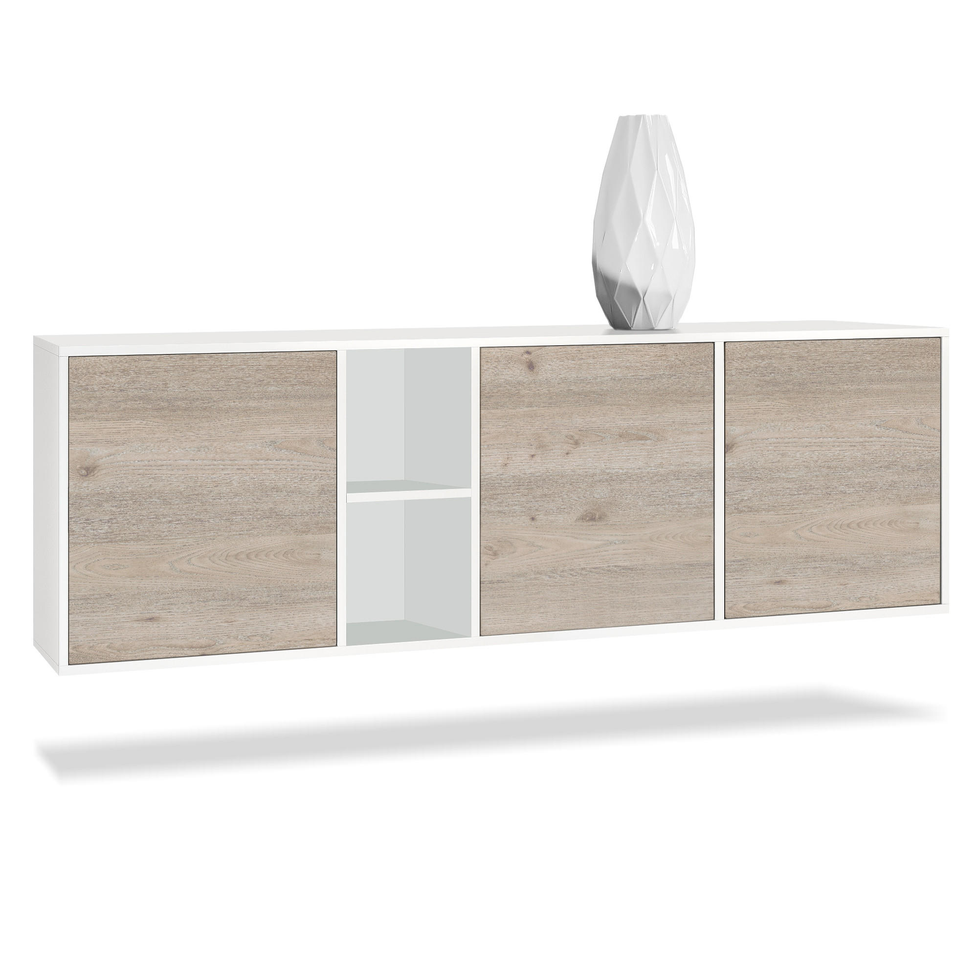 SIDEBOARD Cuba Türen in Eiche Nordic - Silbereichenfarben, Holzwerkstoff (182/53/35cm) - Vladon