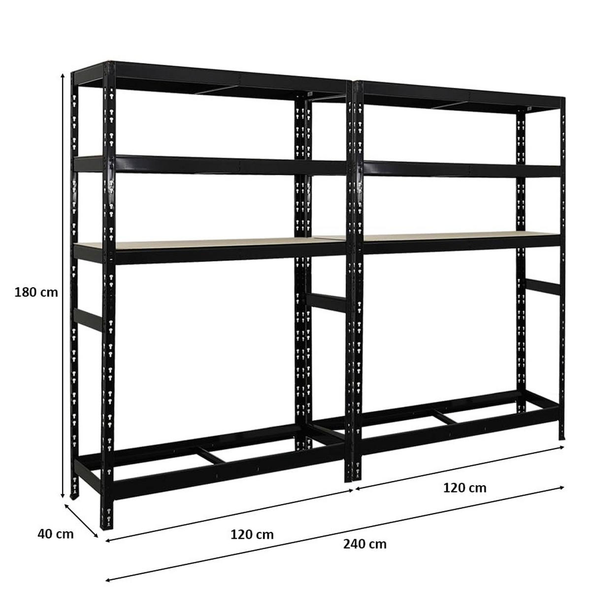 REIFENREGAL Tiger 2er-Set mit 2x 180x120x40 cm bis zu 12 Reifen mit 3 Fachboden Schwarz - Schwarz, Metall (240/180/40cm) - PROREGAL