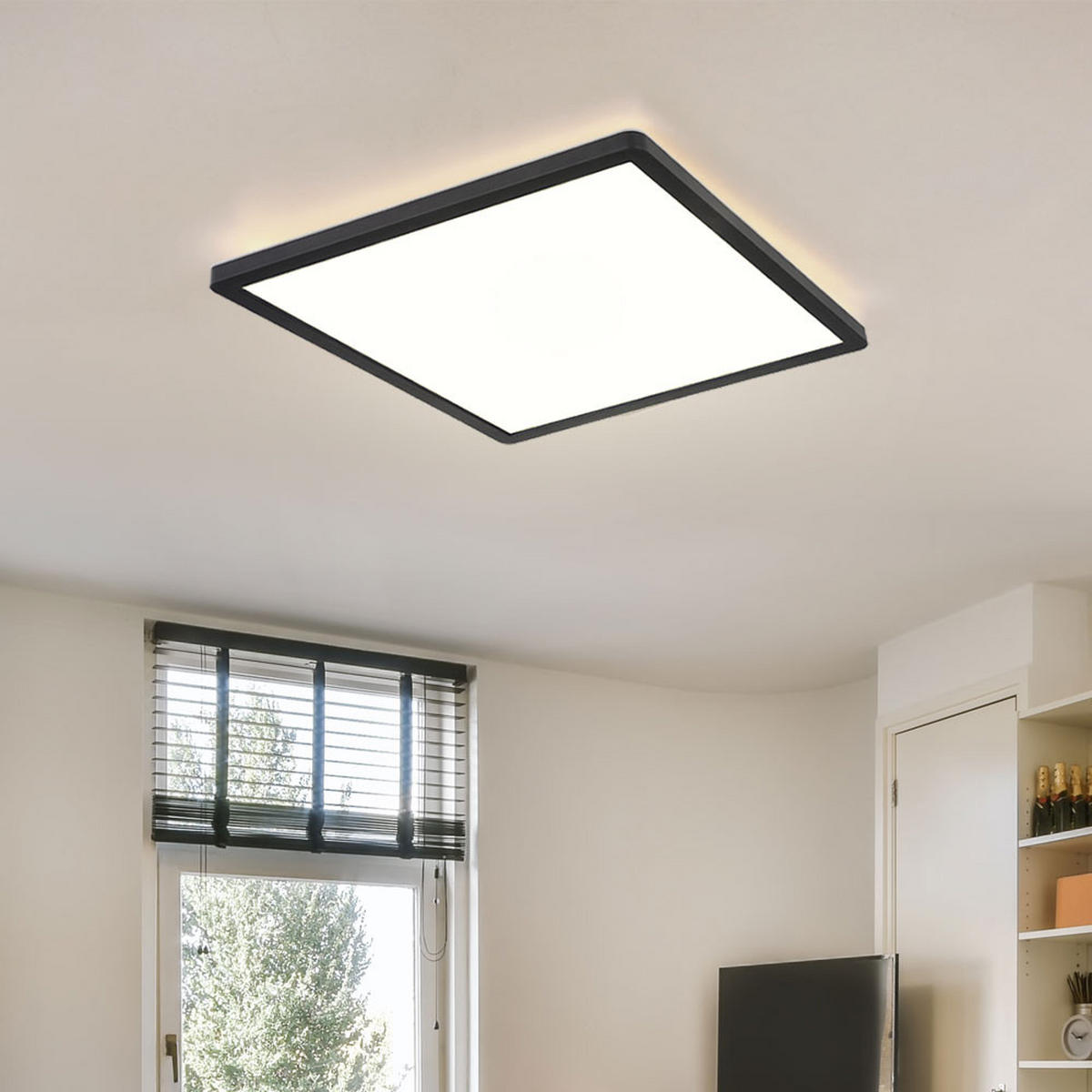 LED DECKENLEUCHTE Schwarz Opal - Schwarz, Kunststoff (42/42/2.5cm) - Globo Lighting