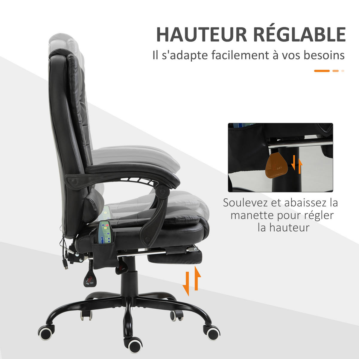 CHEFSESSEL DE-11645 ergonomisch mit Massagefunktion & Fußstütze Schwarz - Schwarz, Metall (79/121/67cm) - ComfortXL