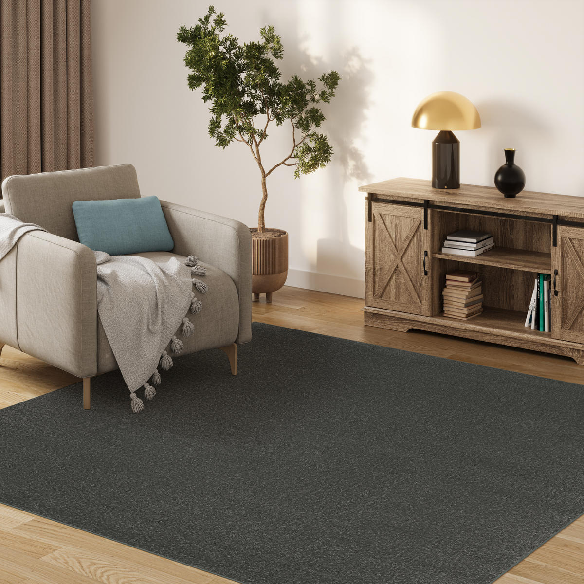 TEPPICH MONO SQUARE Grau 200/200 cm - Dunkelgrau, Kunststoff (200/200cm) - Tapiso