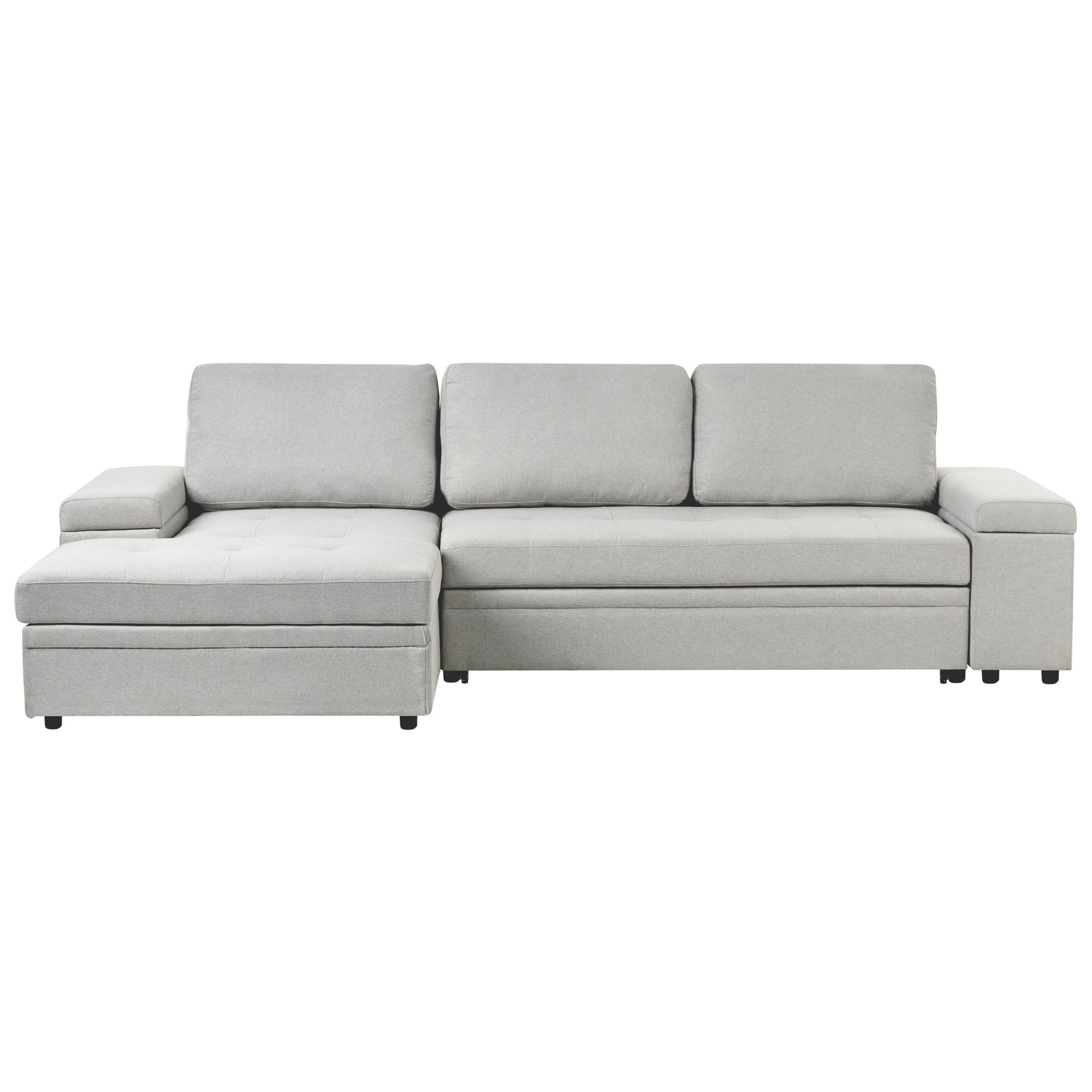 ECKSCHLAFSOFA 3-Sitzer Kunstleinen Hellgrau mit Stauraum rechtsseitig Hrisey - Hellgrau, Textil (293/161cm) - Beliani