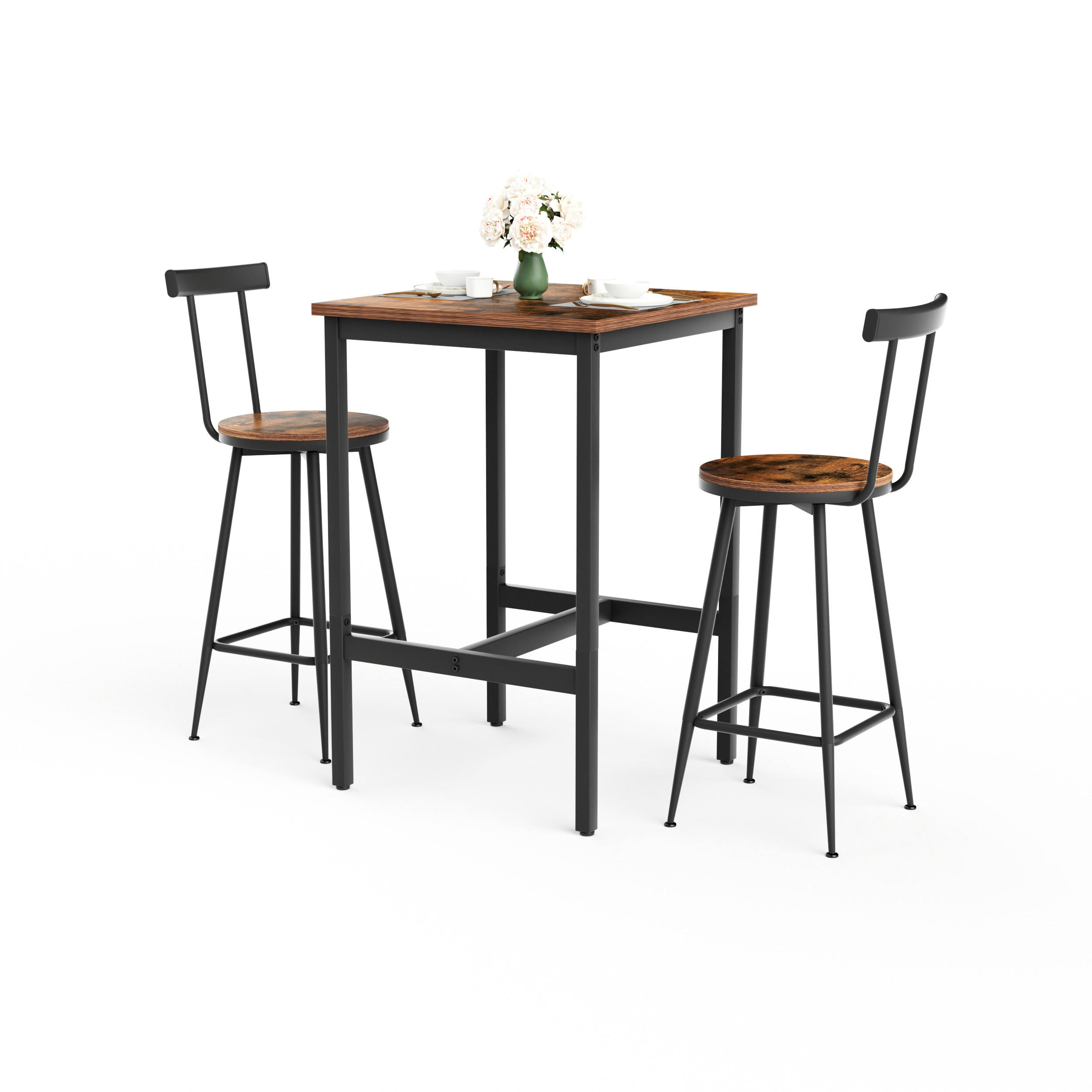 BARTISCH-SET DE-39323 2-teilig mit Rückenlehnen Schwarz - Schwarz, Holzwerkstoff (60/92/60cm) - ComfortXL