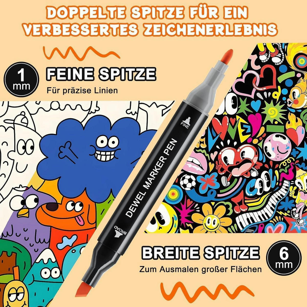 ACRYLSTIFTE Set 80 Farben Doppelspitze wasserfest - Multicolor, Kunststoff (15/14/18cm)