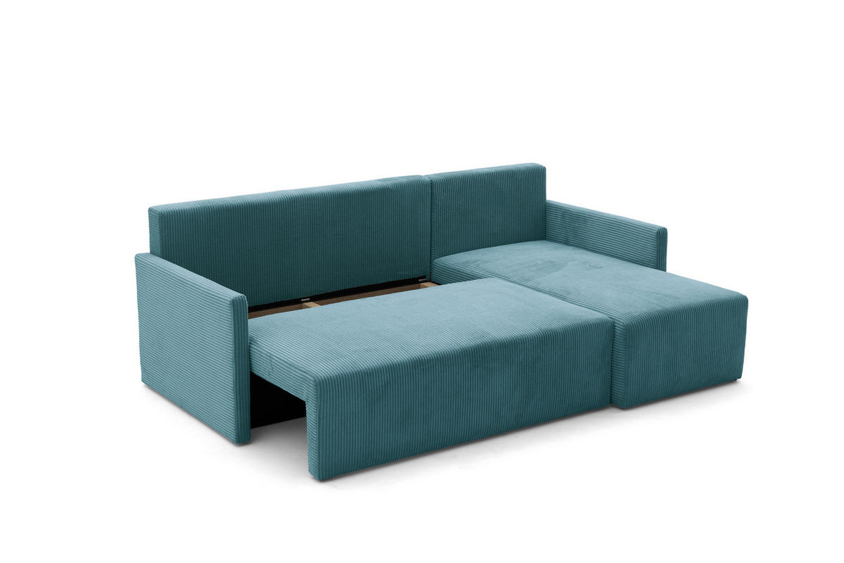 ECKSOFA GARDA L Links mit Schlaffunktion 132x198 Cord Blau - Blau/Schwarz, Holz/Kunststoff (209/145cm) - Muffo