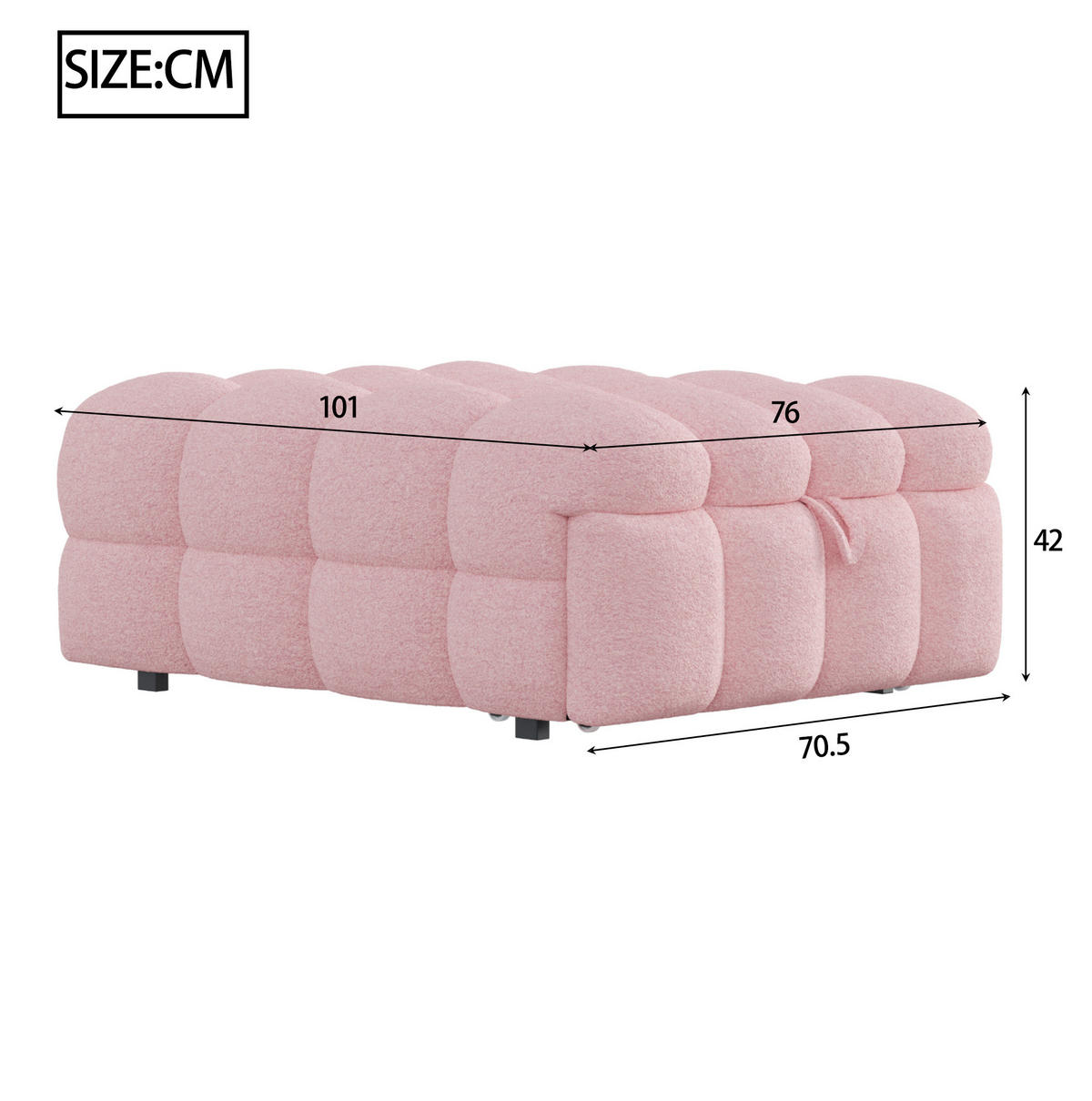 BETT 76/183 cm in Rosa – 2-in-1 ausziehbar mit Teddy-Bezug - Rosa, Textil (70/180cm) - BEAOK