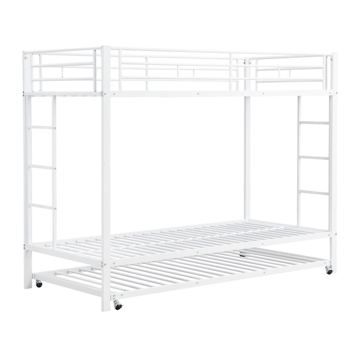 ETAGENBETT 90/200 cm Weiß mit ausziehbarem Rollbett und hohen Geländern - Weiß, Metall (90/200cm) - OKWISH