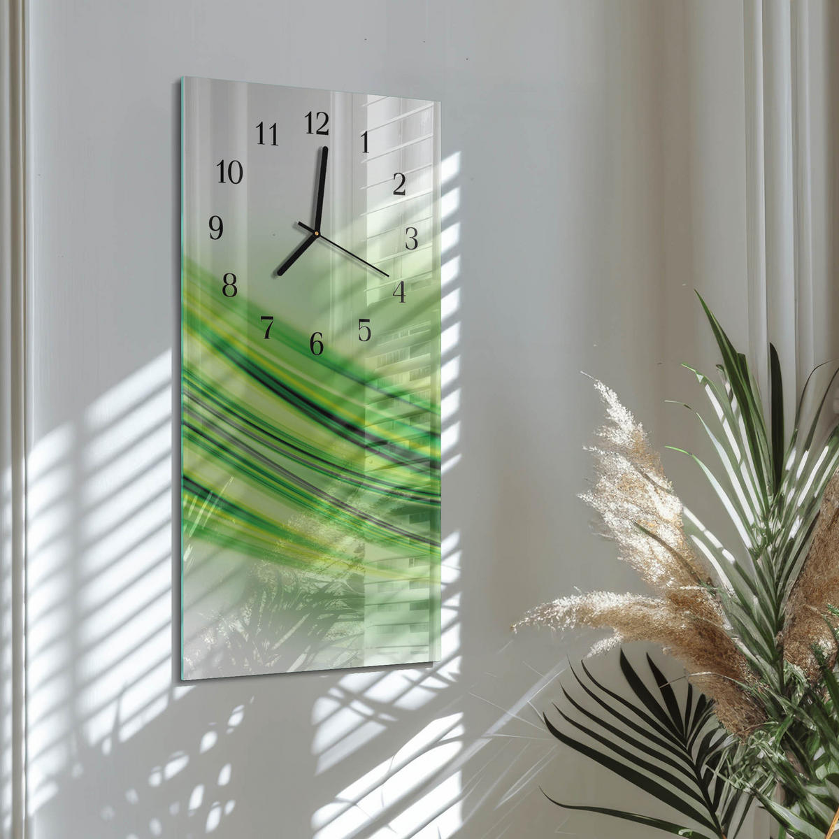 WANDUHR 60x30 cm - Abstraktion - Grün, Glas (30/60/0.4cm) - TULUP