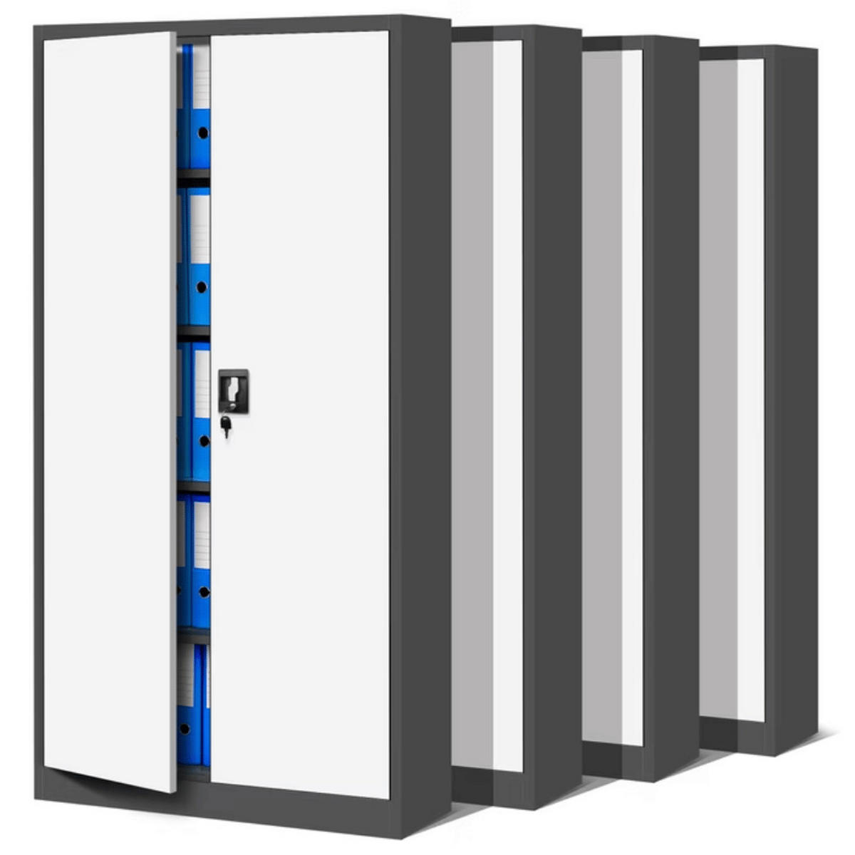 AKTENSCHRANK abschließbar 4er Set KADO 195x90x40cm Anthrazit-Weiß - Anthrazit, Metall (90/195/40cm) - DELUKE