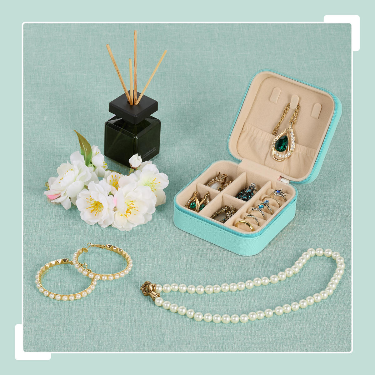 SCHMUCKKÄSTCHEN - Türkis, Holzwerkstoff/Kunststoff (10/5/10cm) - Relaxdays