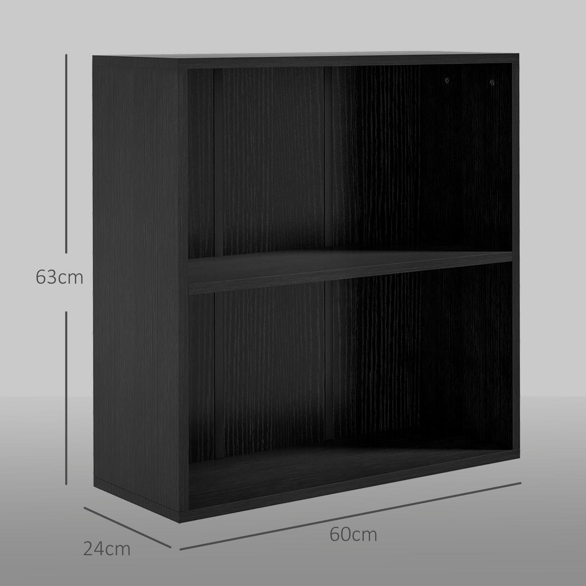 BÜCHERREGAL,2 Fächer verstellbarer Boden 60x24x63cm,schwarz - Schwarz, Holzwerkstoff (60/63/24cm) - Vallsero