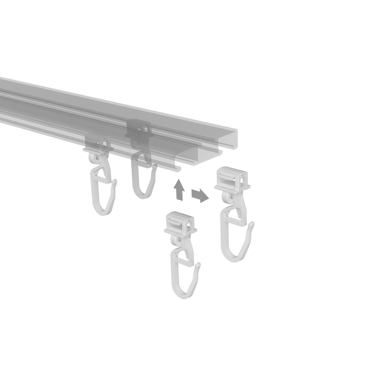 KLICKGLEITER KLICKI MIT FALTENHAKEN für Innenläufe / Gardinenschienen mit Nutbreite 5,2 bis 5,6 mm, Packung 100 Stück - Weiß, Kunststoff (1.1/3.4/1cm) - INTERDECO