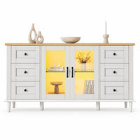 SIDEBOARD in Weiß|Naturfarben Anrichte mit 2 Acryl Türen, 6 Schubladen, LED, Wohn-/Esszimmer, B150/T40/H75cm - Weiß, Holzwerkstoff (150/75/40cm) - STILVORA