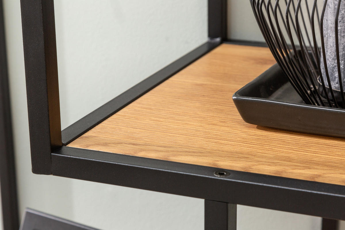 STANDREGAL SLIM LINE Schichtholz Natur 185 cm - Schwarz/Braun, Holzwerkstoff/Metall (77/185/35cm) - riess-ambiente