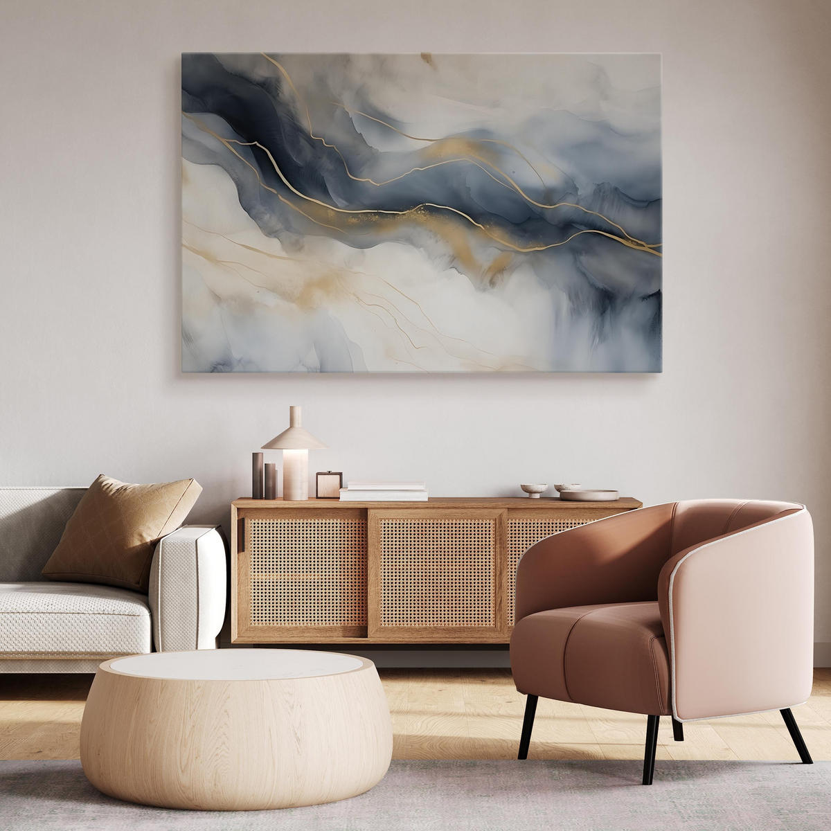 LEINWANDBILD Marmor Muster Moderne Abstraktion 100x70 - Blau/Beige, Textil (100/70cm) - Muralo