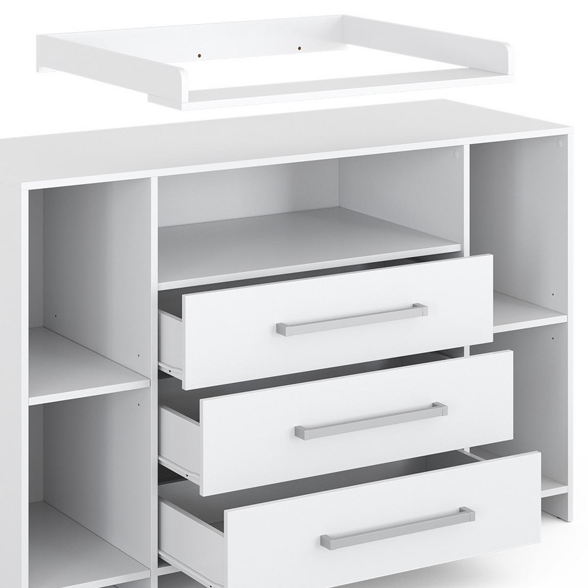 WICKELKOMMODE Oskar Weiß 143 x 100 cm XL mit Schubladen - Weiß, Holzwerkstoff (143/100/70cm) - Vicco
