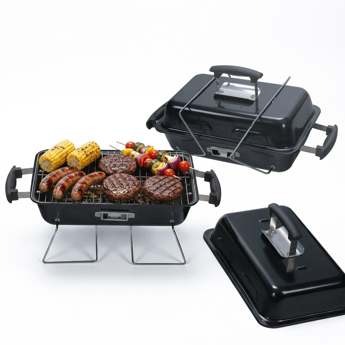 TISCHGRILL - Schwarz, Kunststoff/Metall (56/36/30.5cm) - Relaxdays