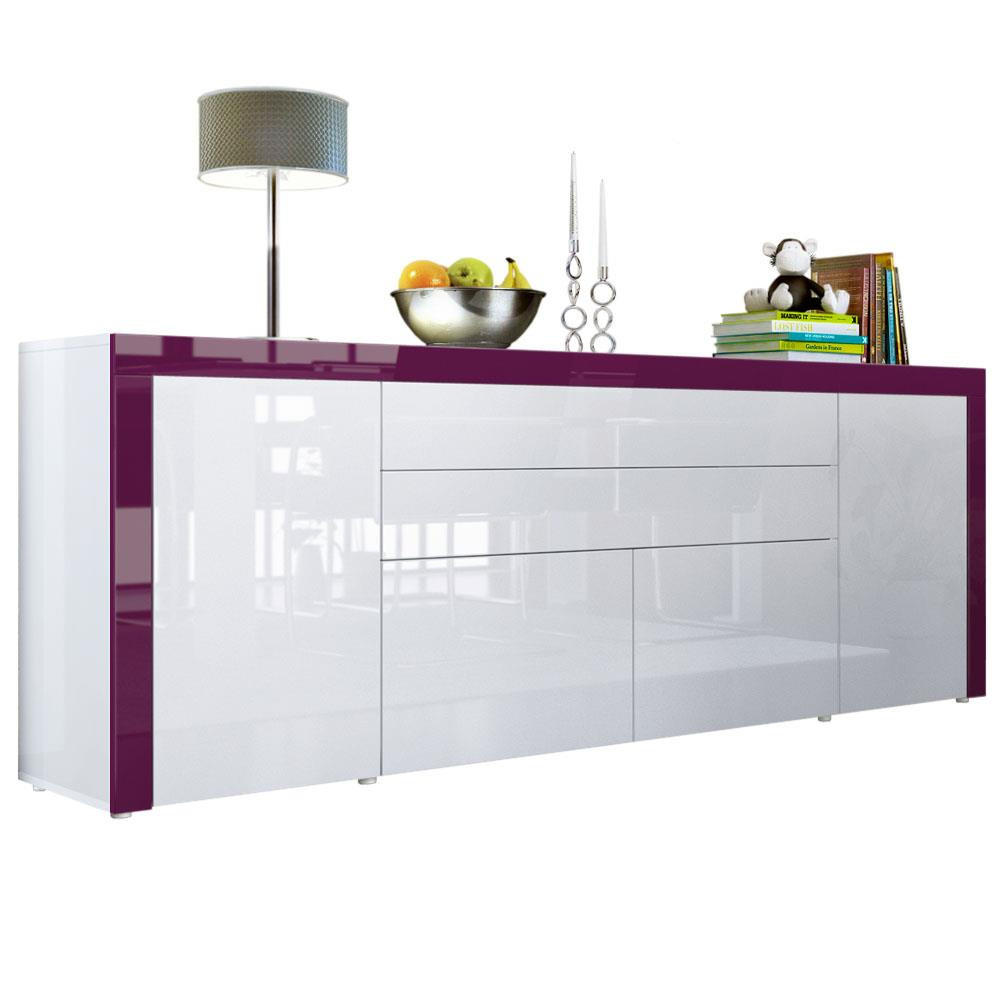 Vladon Sideboard Weiß Hochglanz, Violett 200x72x35 cm