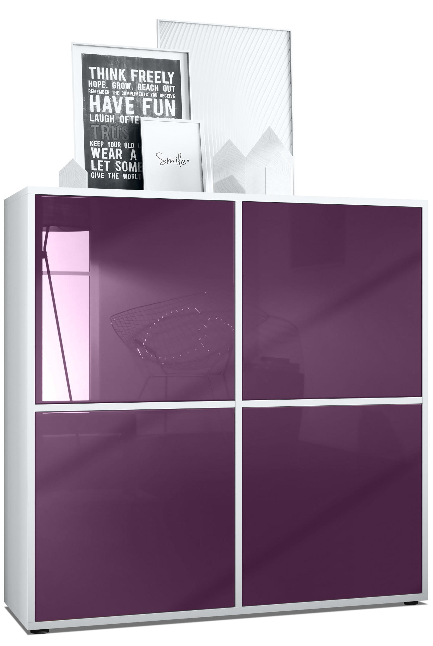 HIGHBOARD Cuba Türen in Brombeer Hochglanz - Brombeere, Holzwerkstoff (104/105.5/35.5cm) - Vladon