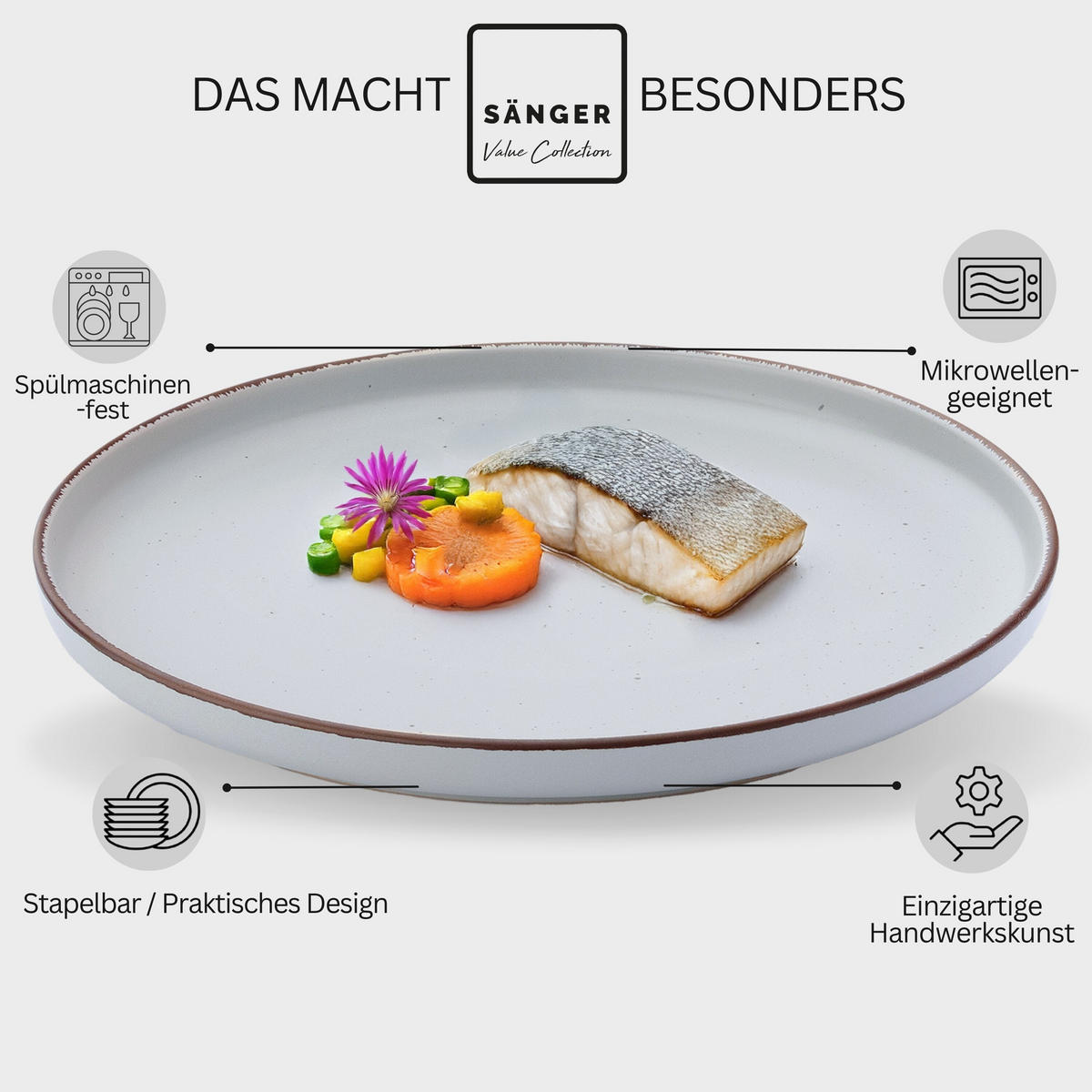 SPEISETELLER BOMBAY STONE - 4 teilig aus Steingut - Hellgrau, Stein (27cm) - Sänger