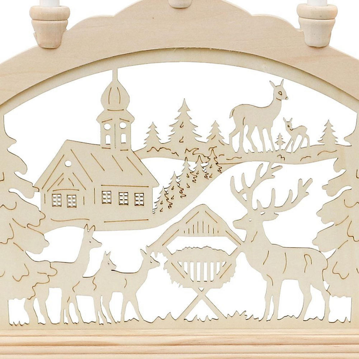 SCHWIBBOGEN Waldkirche und Rehe 7-flammig - Multicolor, Holz (0.1/1/0.1cm) - Dekoteam24