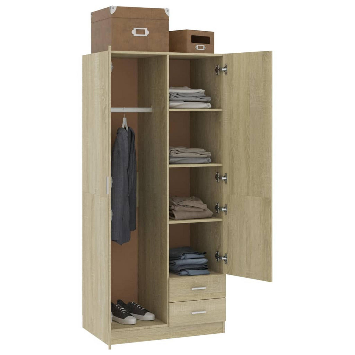 KLEIDERSCHRANK 2-Türig mit 2 Schubladen 80/52/180 cm aus Holzwerkstoff Sonoma-Eiche Dekor - Sonoma Eiche, Holz (80/180/52cm) - vidaXL