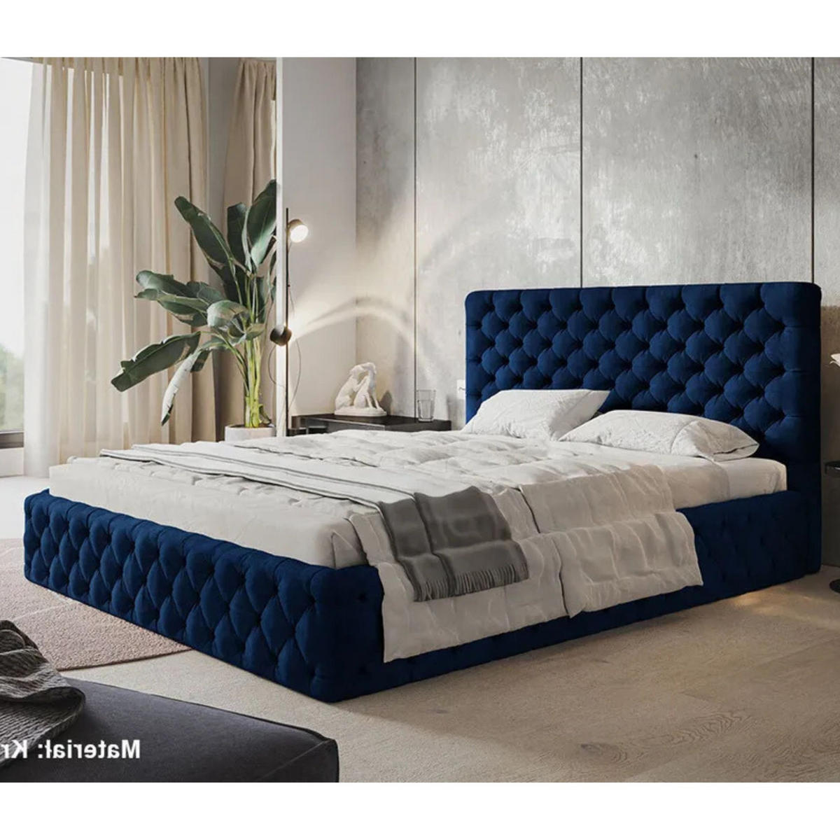 POLSTERBETT SIM 8 mit Kopfteil, 120 x 200 cm mit Bettkasten und Lattenrost aus Holz, Velourstoff, Farbe: Blau - Blau, Holz/Kunststoff (120/200cm) - Sepro Meble