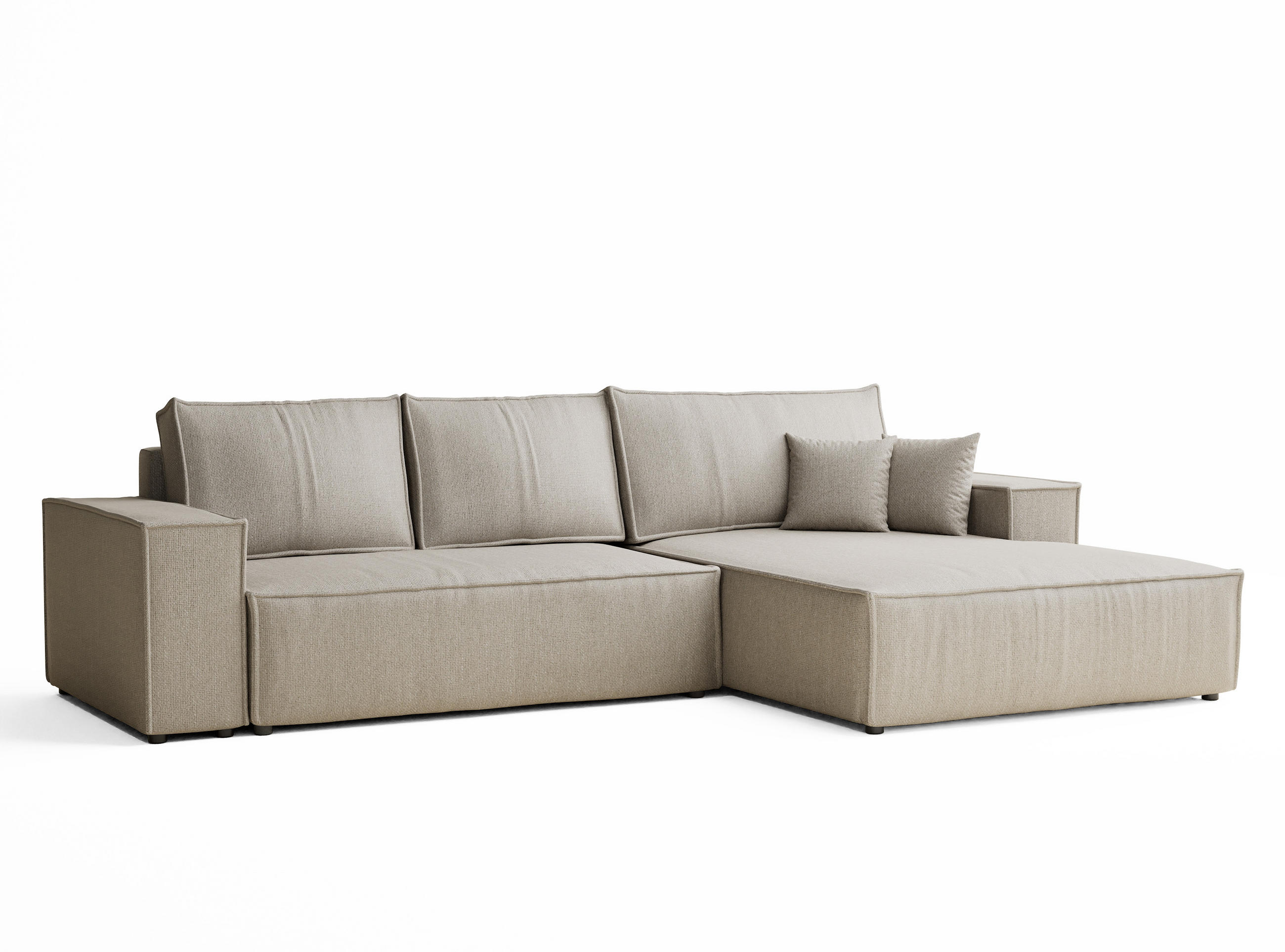 ECKSOFA MIT SCHLAFFUNKTION Maze Beige Webstoff - Beige/Schwarz, Holz/Holzwerkstoff (294/185cm) - Maison de Reve