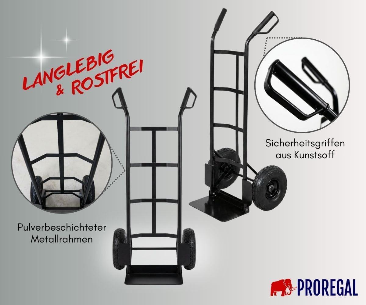 SACKKARRE Odin 115x54x44cm Tragkraft 200kg PU Bereifung Stahlrahmen Schwarz - Schwarz, Metall (44/54/115cm) - PROREGAL