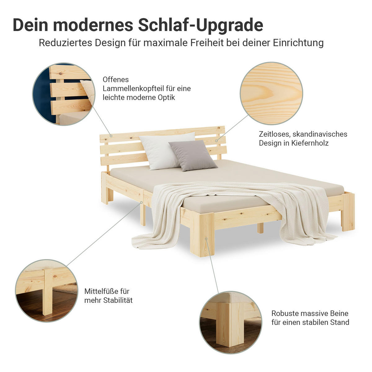 HOLZBETT Natur 120/200 cm Doppelbett mit Lattenrost - Naturfarben, Holz (120/200cm) - Homestyle4u