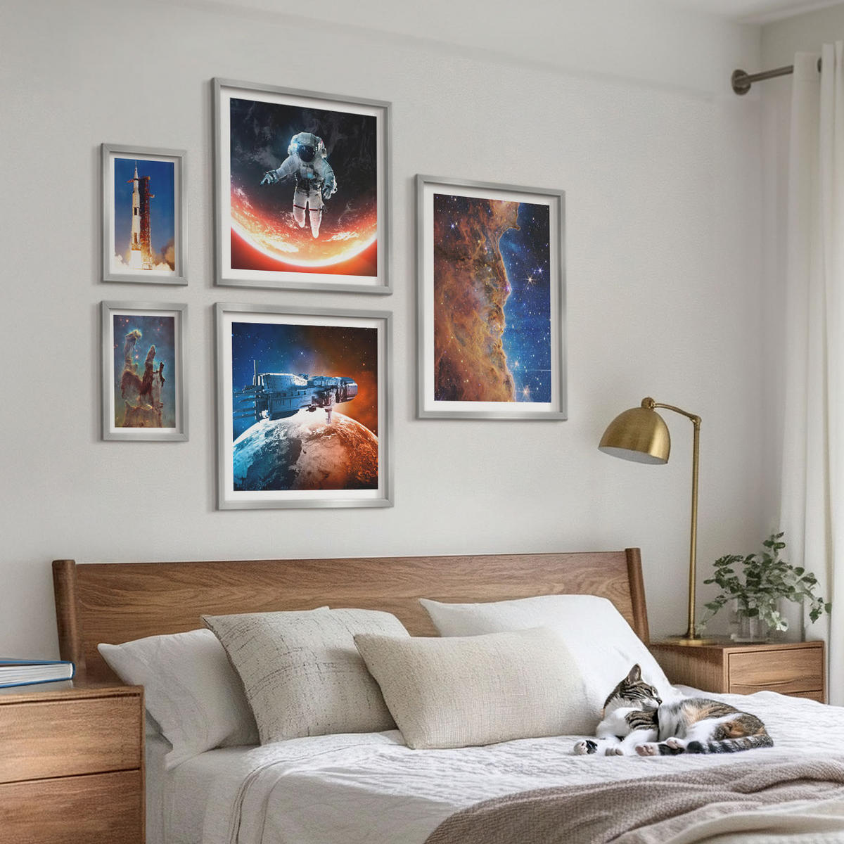 WANDBILDER 5er Set - 50x50 cm & 20x30 cm & 40x60 cm Silberner Rahmen - Farbenfrohes abstraktes Porträt - Silberfarben, Kunststoff (40/60cm) - ArtPrintCave