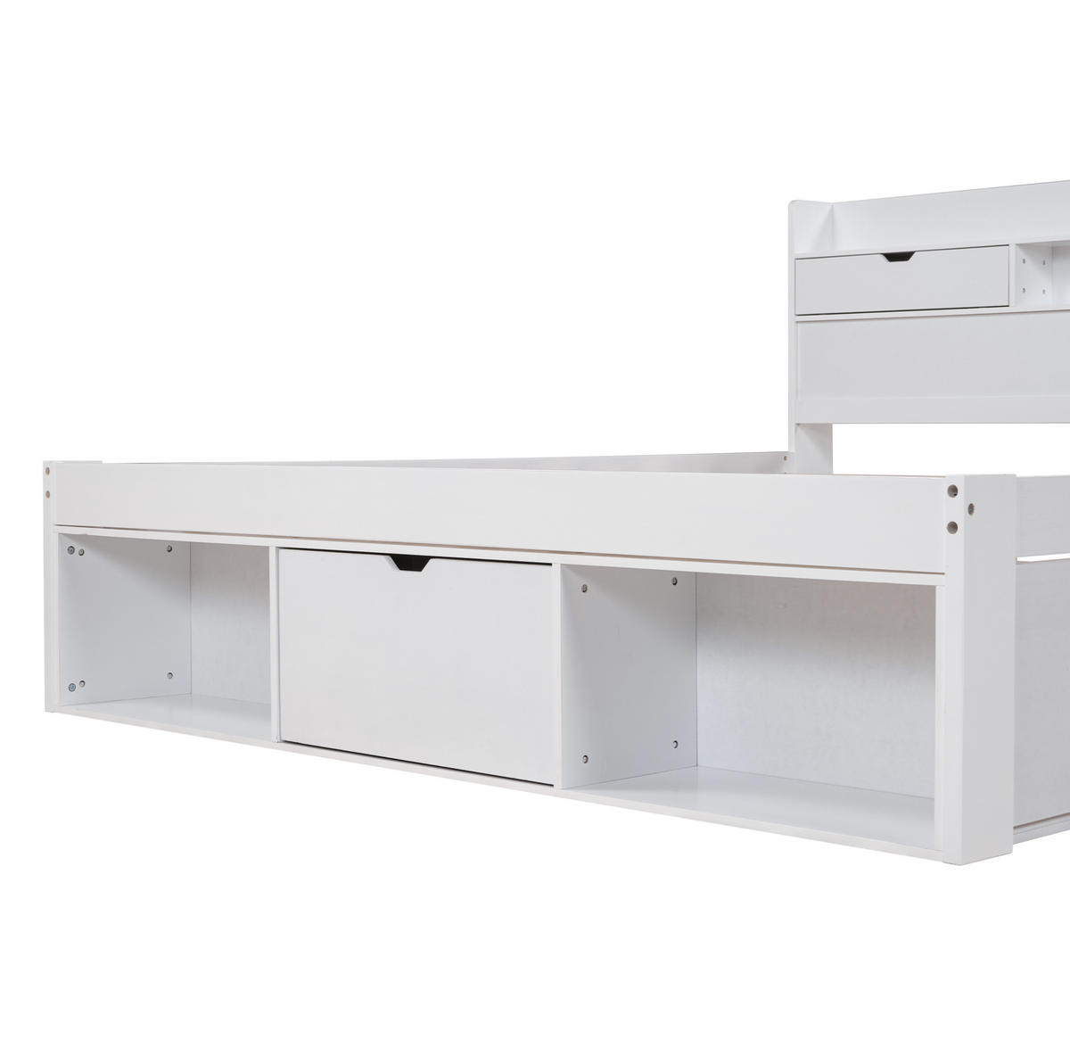 DOPPELBETT aus Kiefernholz und MDF 160x200 cm Weiß mit Schubladen, Stauraum und USB-Anschluss - Weiß, Holzwerkstoff (160/200cm) - IVMEU