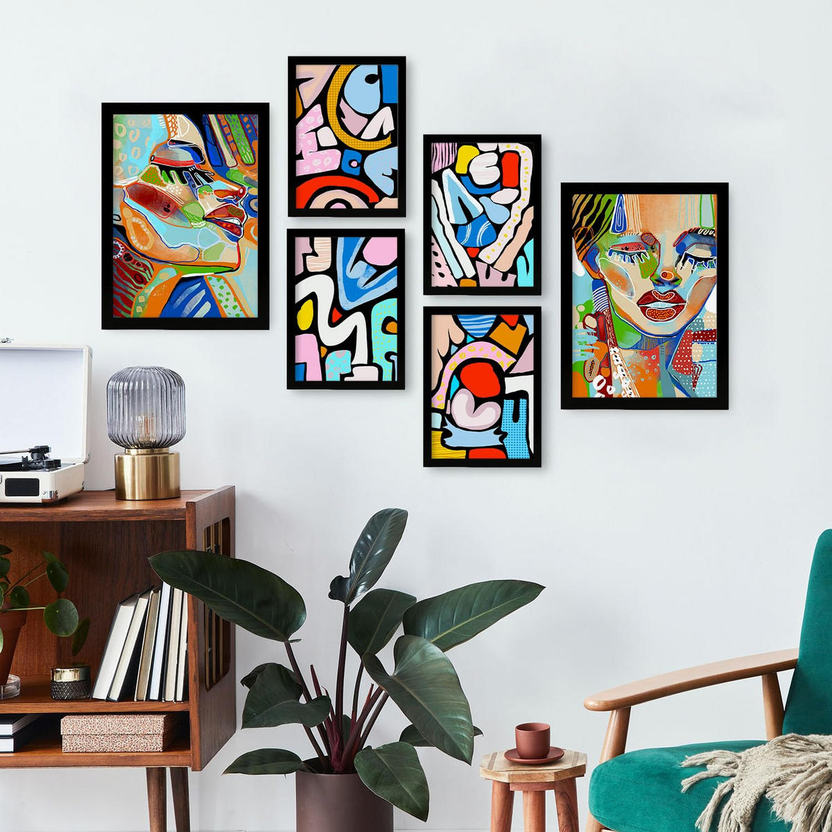 POSTER Set Mit 6 Lady Mazarelli In Weibliche Zusammenfassung Ästhetische Dekorative Gemälde Für Ihr Wohnzimmer Zuhause A3 & A4 Schwarzer Rahmen - Schwarz, Papier (29/3cm) - Nacnic